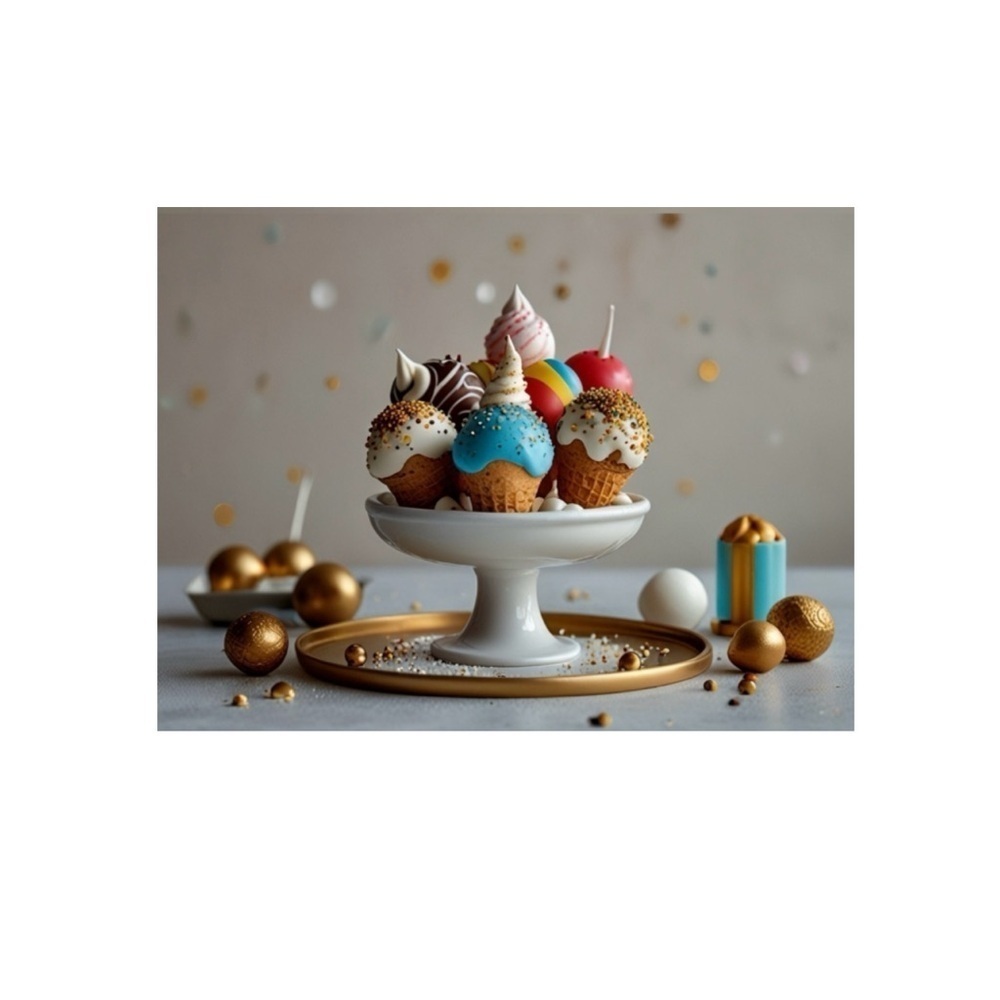 HANDCRAFTED Colorful Ice Cream Cone Party Decorations digital art print NWT